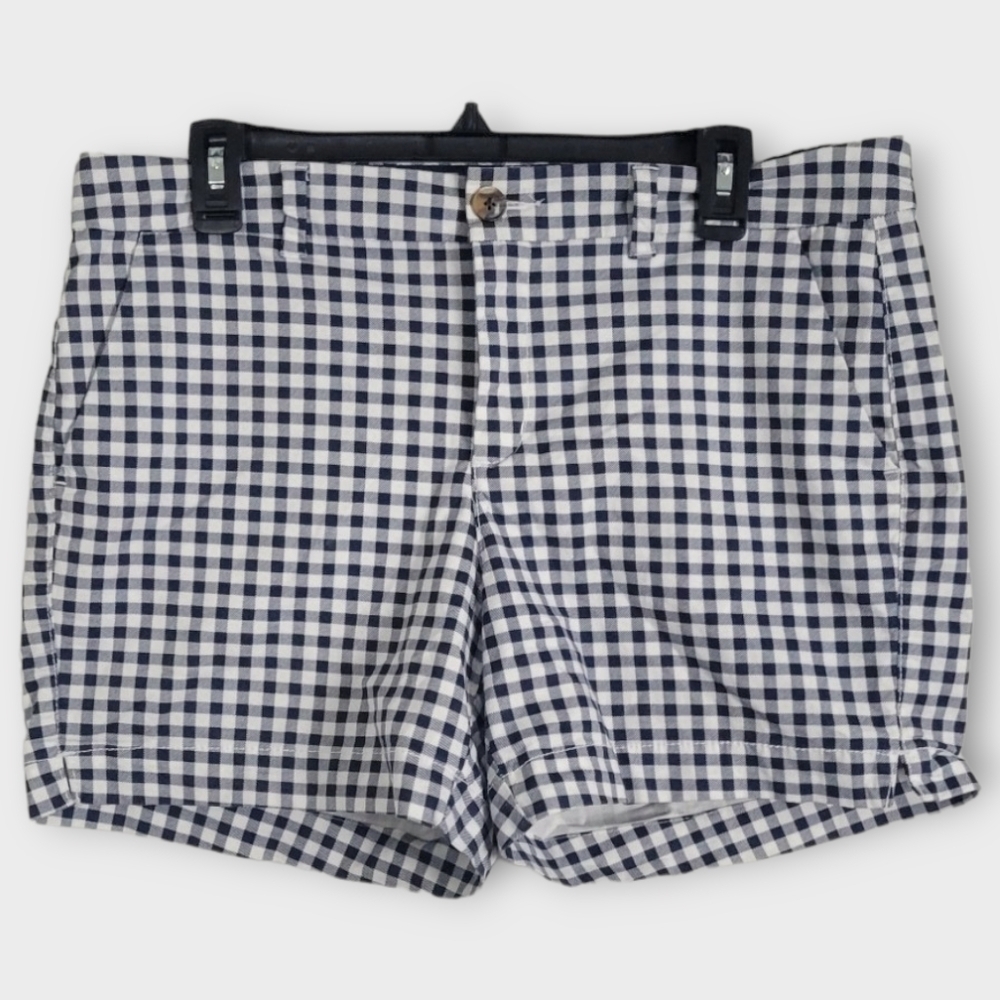 Old Navy Size 12 Blue & White Gingham Print Cotton Blend Everyday Short